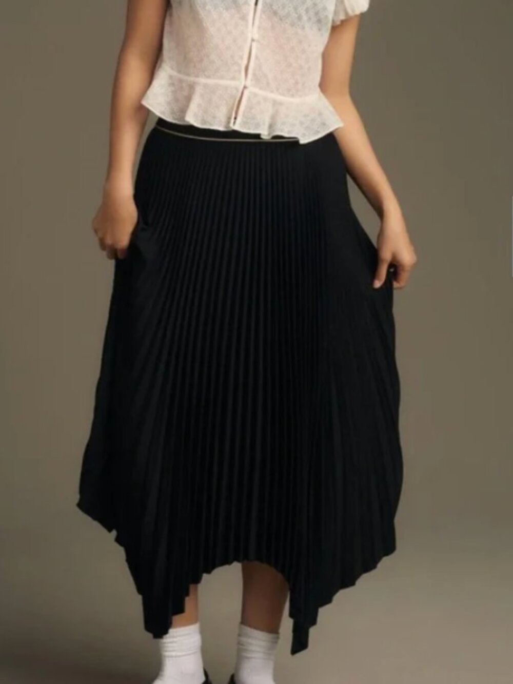 Anthropologie Black Pleated Midi Skirt